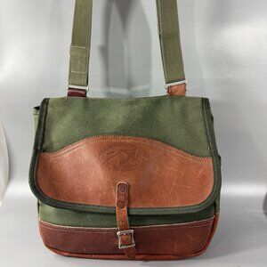 THE ORIVS COMPANY INC. - Messenger Travel Bag Leather Green Canvas